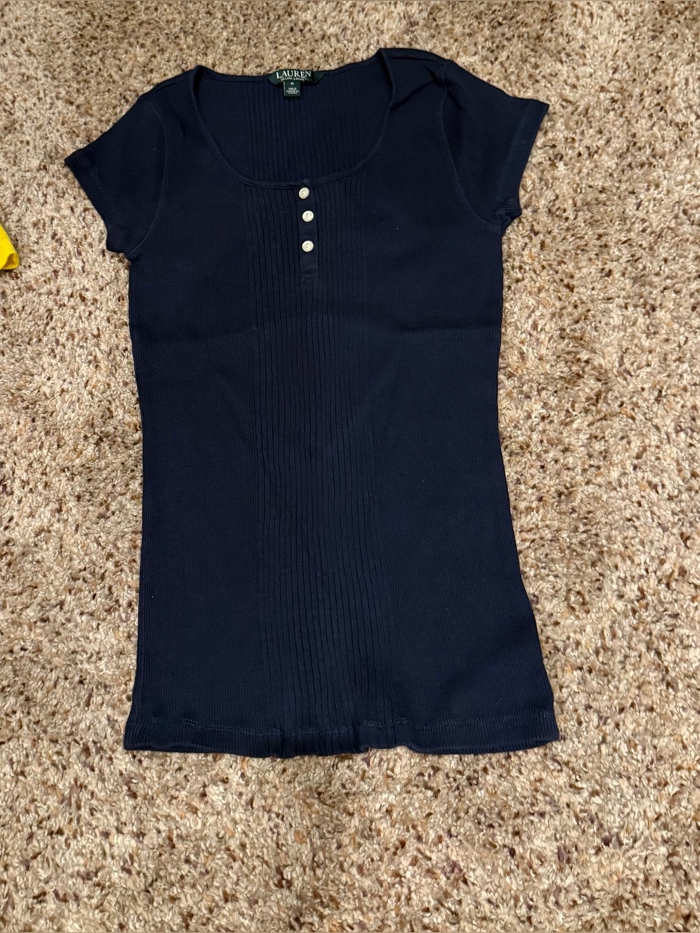 Lauren Ralph Lauren Navy Short-Sleeve Ribbed Henley Tee